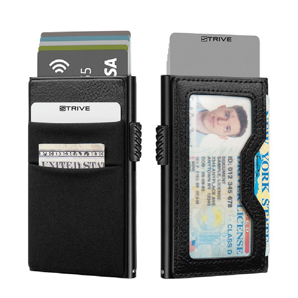 Billetera Minimalista de Aluminio y Bolsillos para Monedas Velvet RFID Anticlonación color Negro