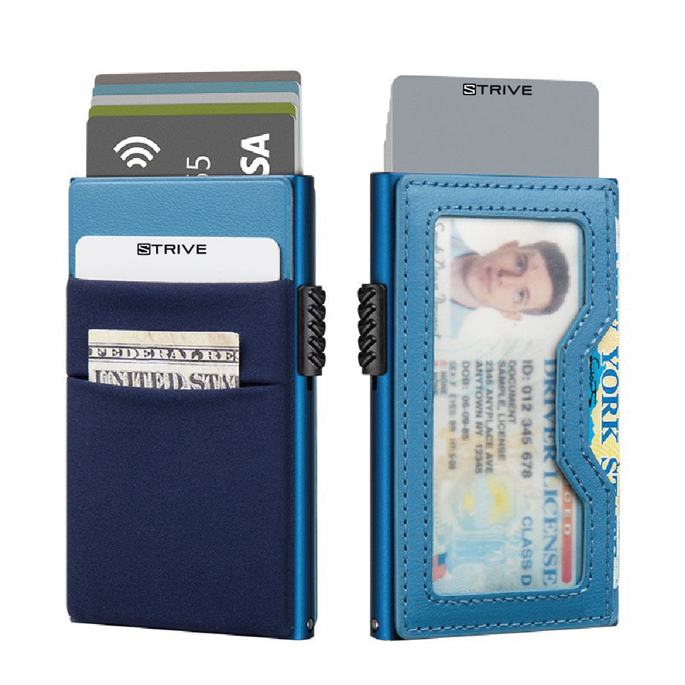 Billetera Minimalista de Aluminio y Bolsillos para Monedas Velvet RFID Anticlonación color Azul