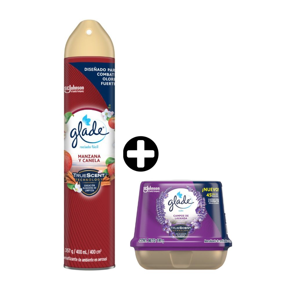 COMBO Limpieza Glade: Cubo Lavanda 180gr + Ambientador en Spray Manzana Canela 400ml