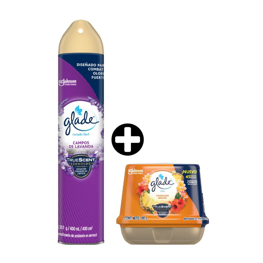 COMBO Limpieza Glade: Cubo Hawaiian Breeze 180gr + Ambientador en Spray Lavanda 400ml