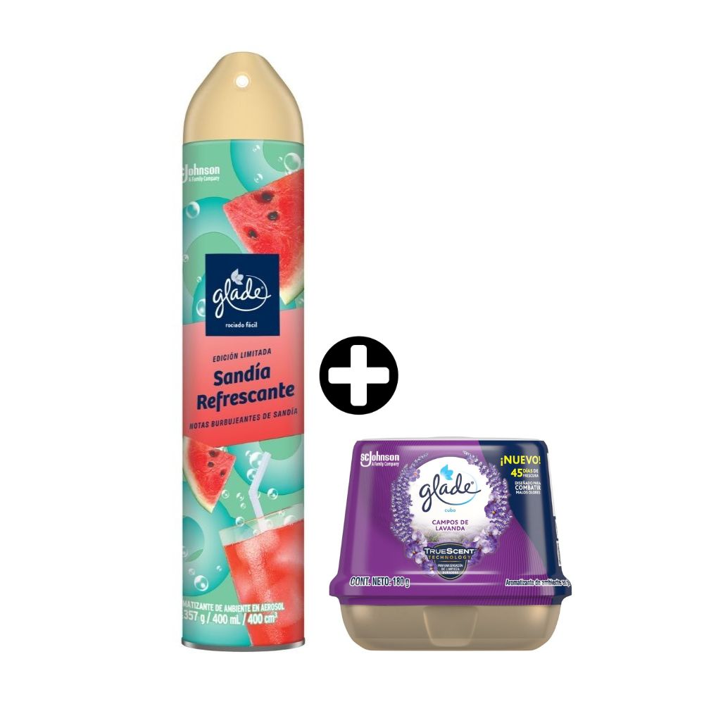 COMBO Ambientador Aerosol Glade Sandia 400ml + Cubo Glade Lavanda 180gr
