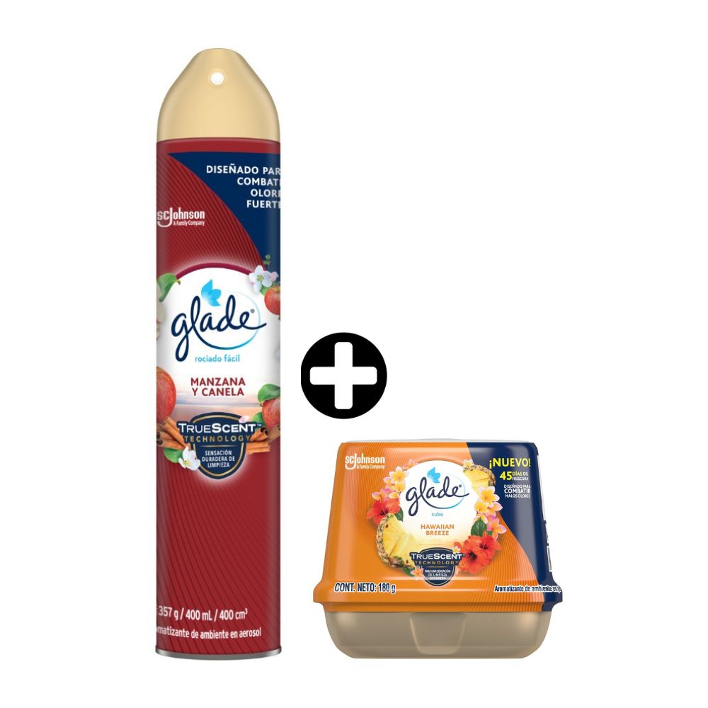 COMBO Limpieza Glade: Cubo Hawaiian Breeze 180gr + Ambientador en Spray Manzana Canela 400ml