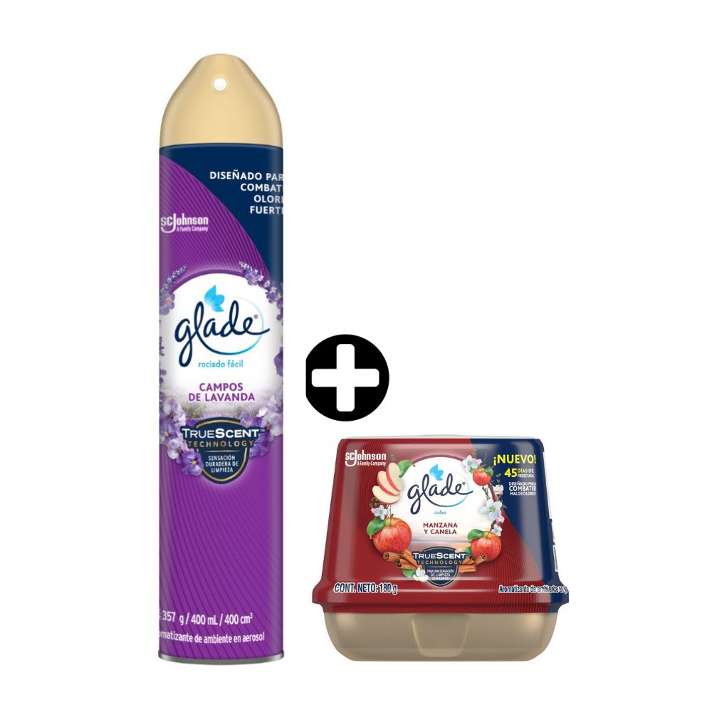 COMBO Limpieza Glade: Cubo Manzana Canela 180gr + Ambientador en Spray Lavanda 400ml