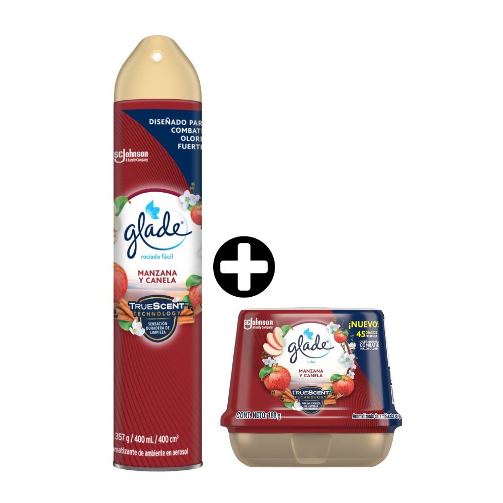 COMBO Limpieza Glade: Cubo Manzana Canela 180gr + Ambientador en Spray Manzana Canela 400ml
