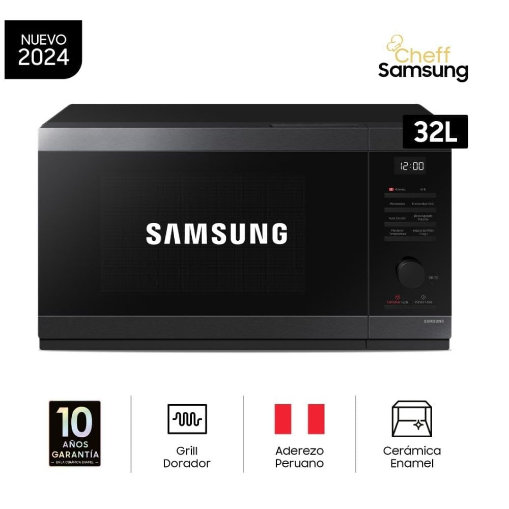 Horno Microondas Samsung MG32DG4524AGPE Acero Inoxidable Grill 32L Negro