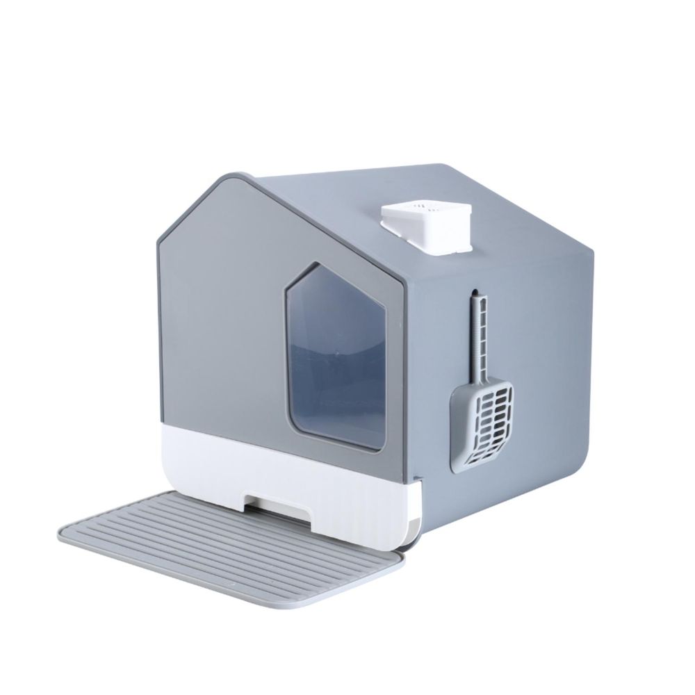 Arenero para Gatos Diseño Casa con Pala PVC Gris