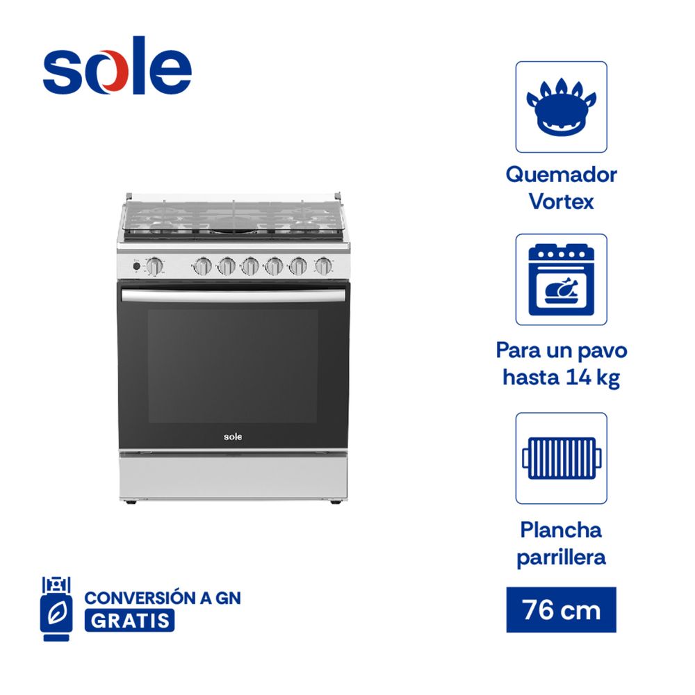 Cocina De Pie Sole a Gas 5 Quemadores Niza 5h 76cm Cosol036