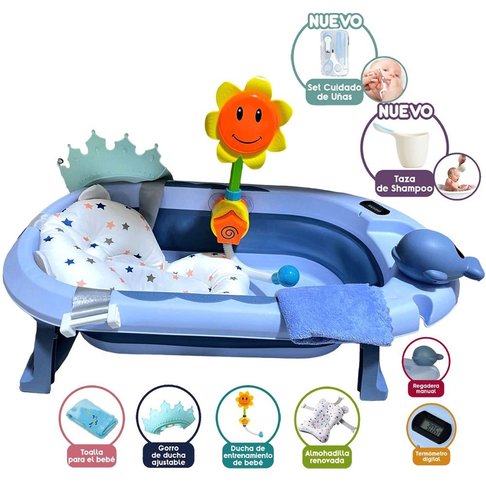 Bañera plegable Baby kits JELLY blue con termómetro