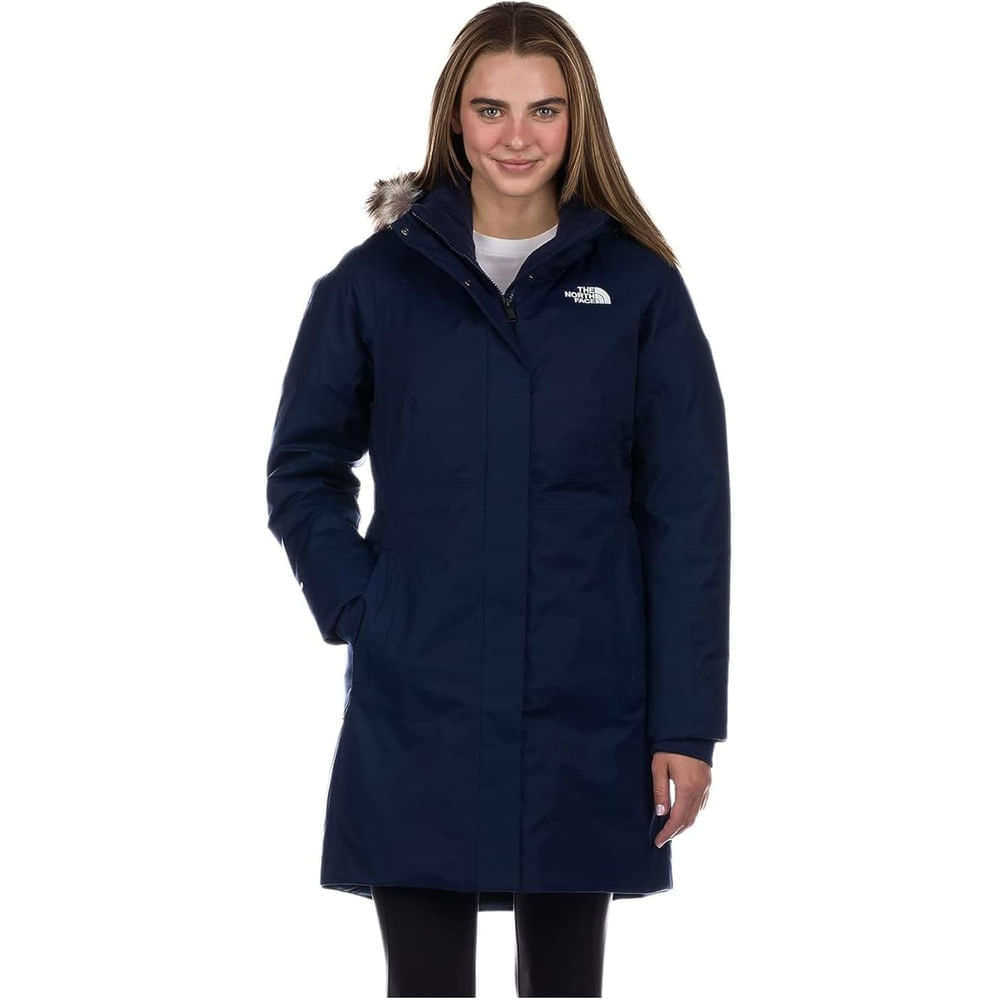 Casaca The North Face larga con capucha para mujer Azul Oscuro L