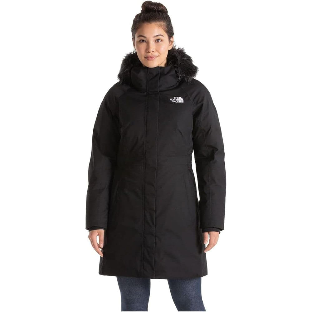 Casaca The North Face larga con capucha para mujer Negro M