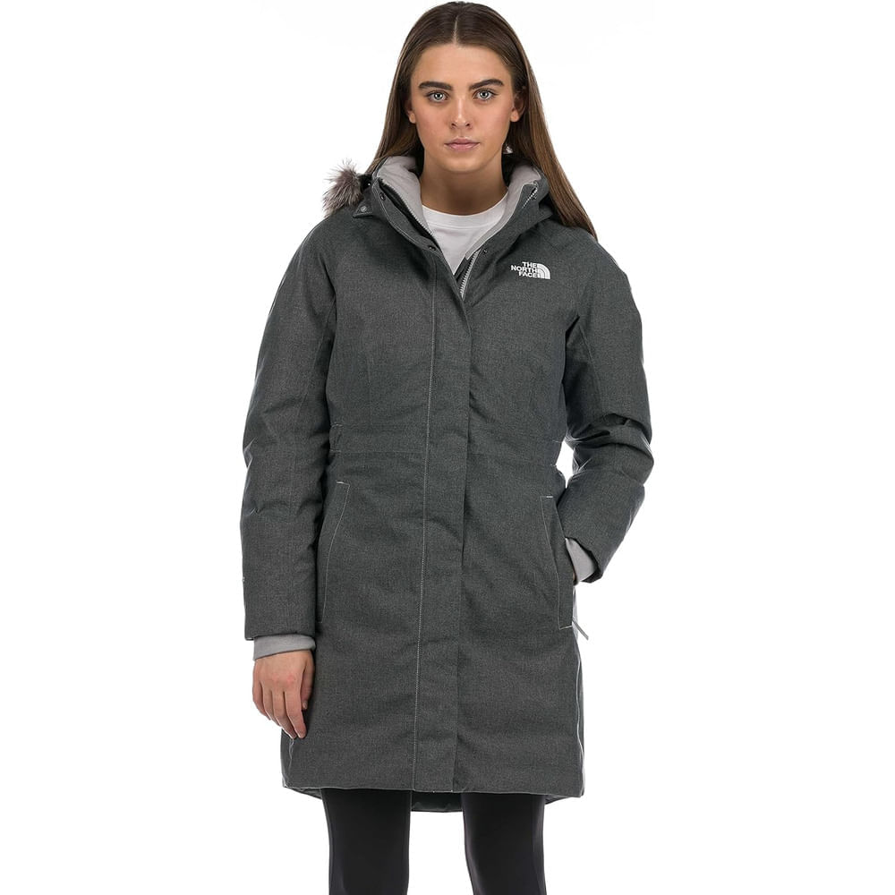 Casaca The North Face larga con capucha para mujer Gris Oscuro M