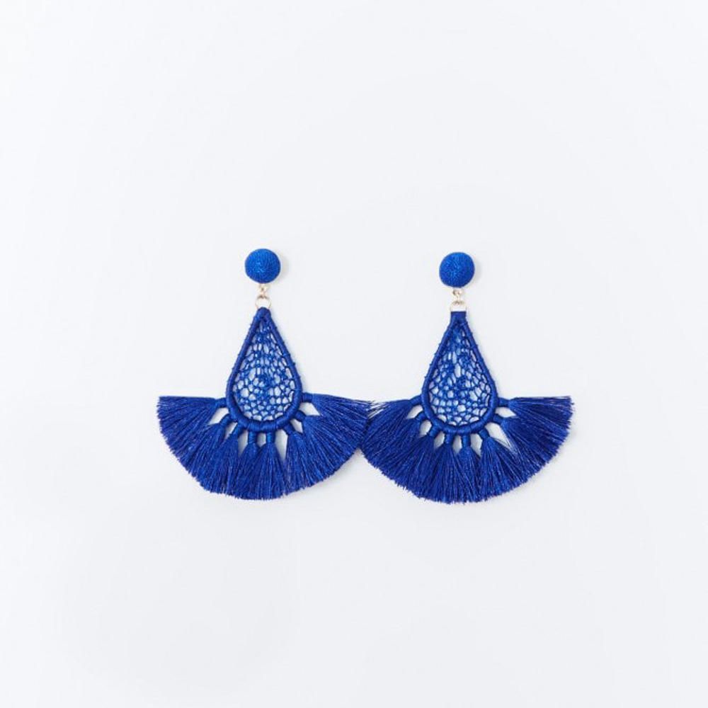 Aretes Sfera Mujer Lagrima Crochet Azul