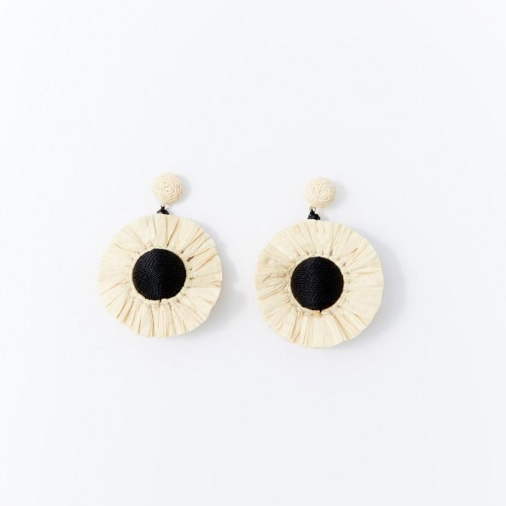 Aretes Sfera Mujer Colgantes Rafia Negro