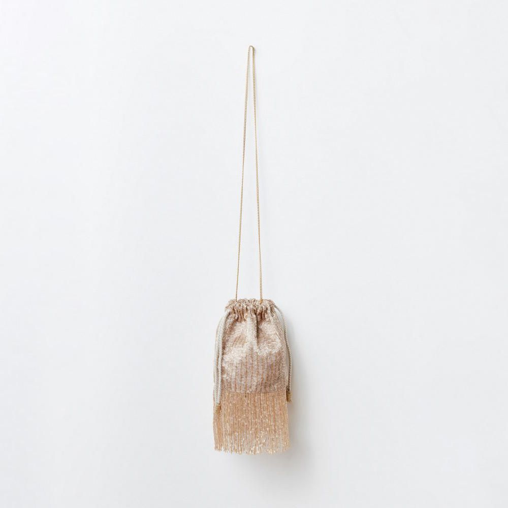 Bolso Sfera Mujer Beads Flecos Oro