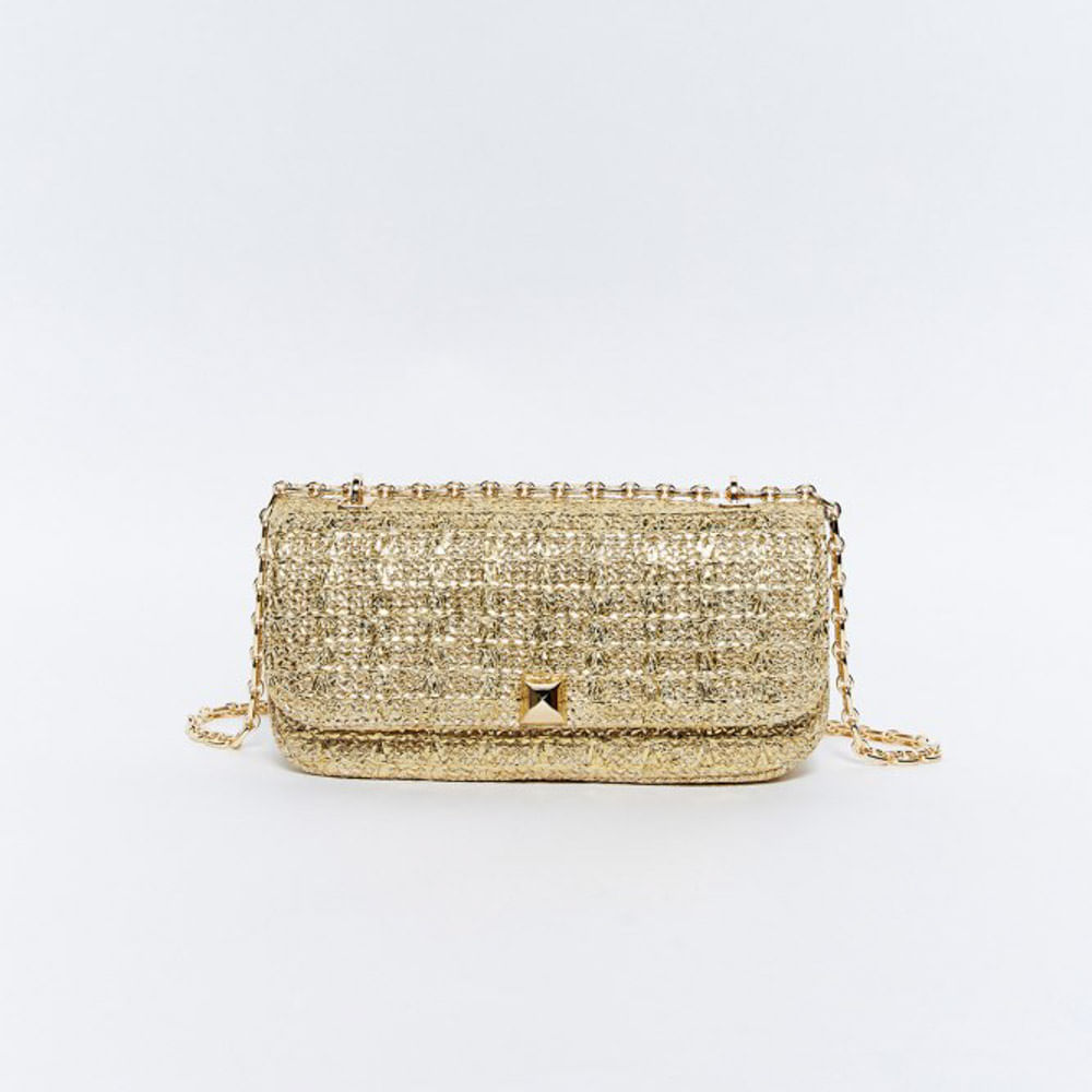 Cartera Sfera Mujer Rafia Alargado Oro