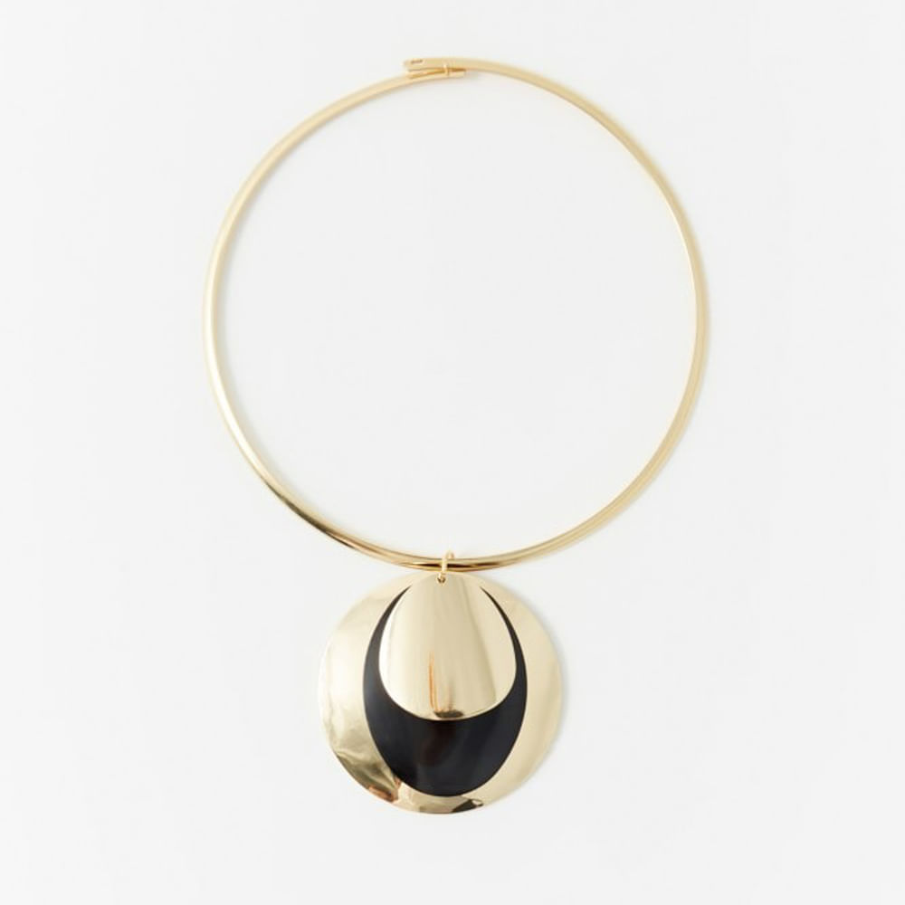 Collar Sfera Mujer Choker Rigido Medallon Negro