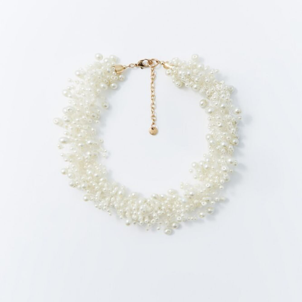 Collar Sfera Mujer Choker Pegado Perlas Blanco