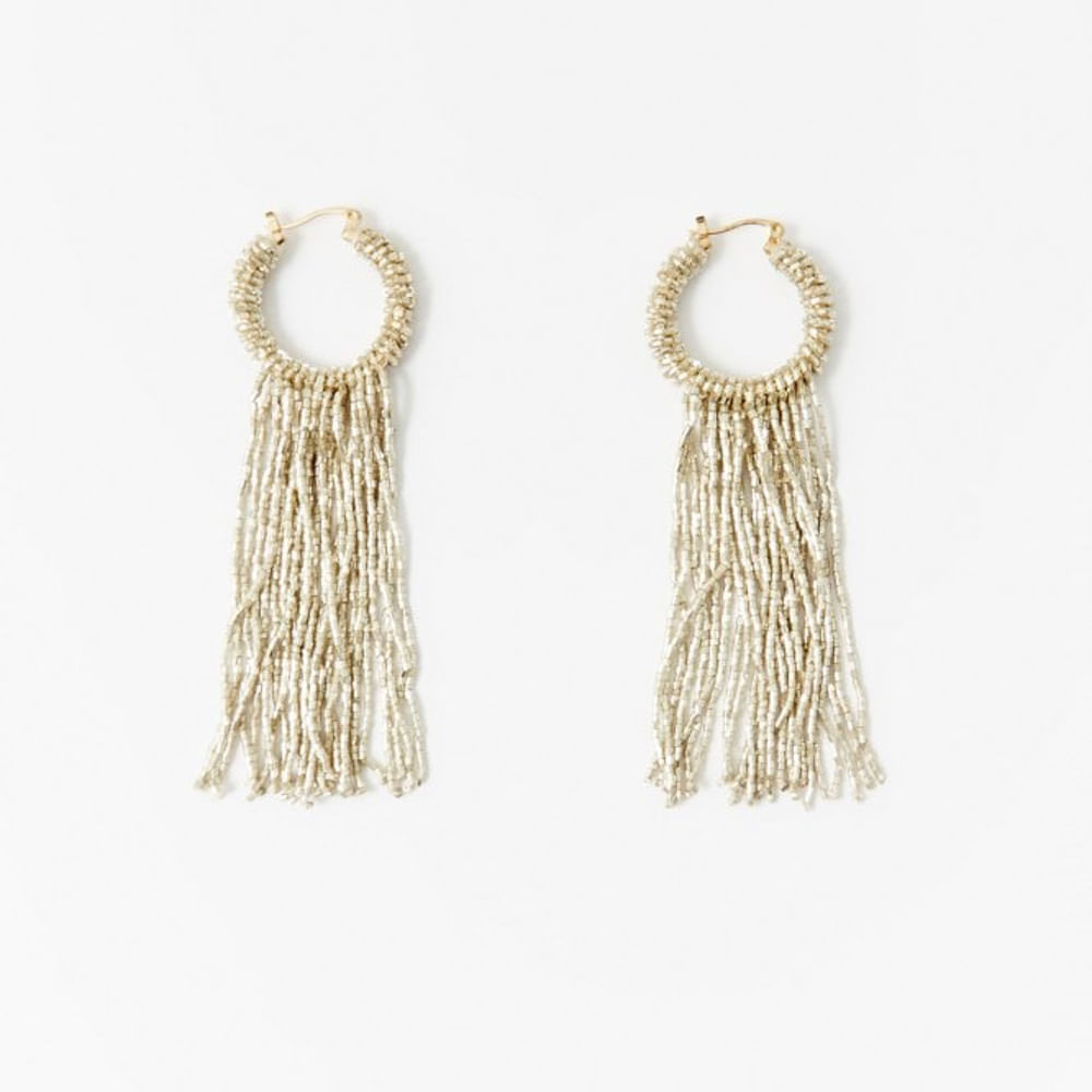 Aretes Sfera Mujer Flecos Cuentas Metalizado