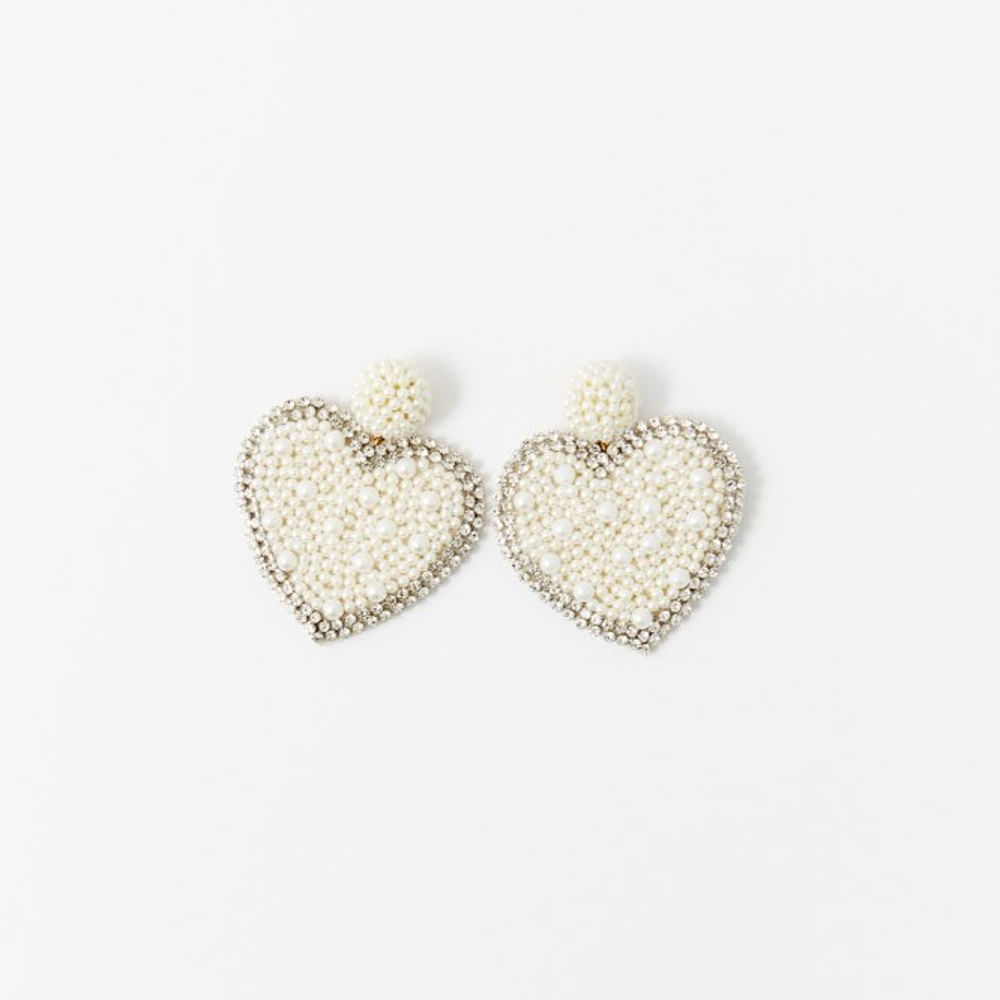 Aretes Sfera Mujer Corazon Perlas Blanco