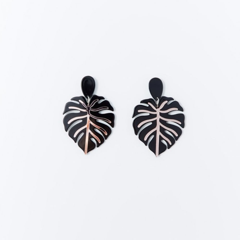 Aretes Sfera Mujer Monstera Resina Negro
