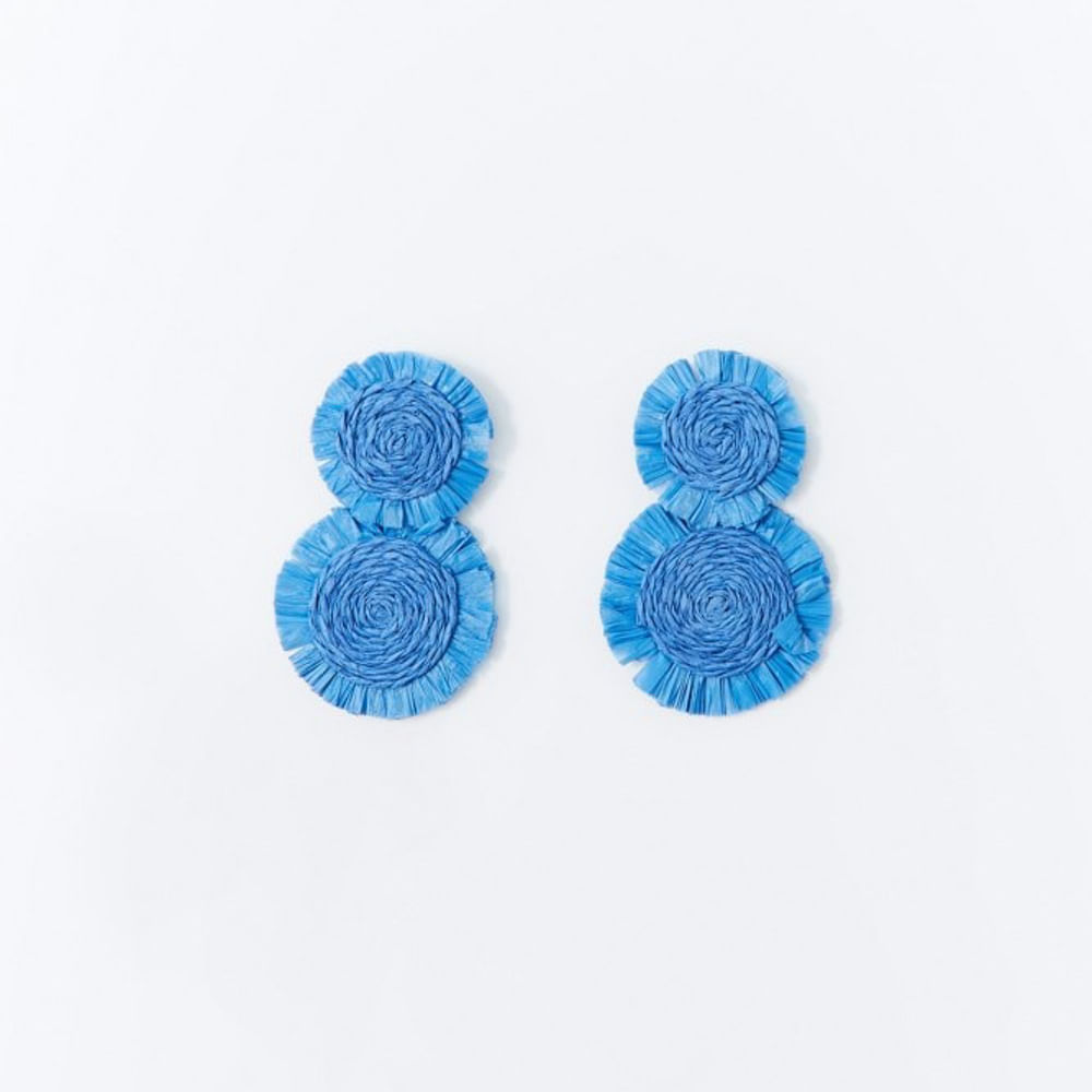 Aretes Sfera Mujer Dobles Rafia Azul