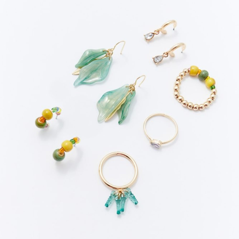 Conjunto Sfera Mujer Pétalos Resina Multicolor