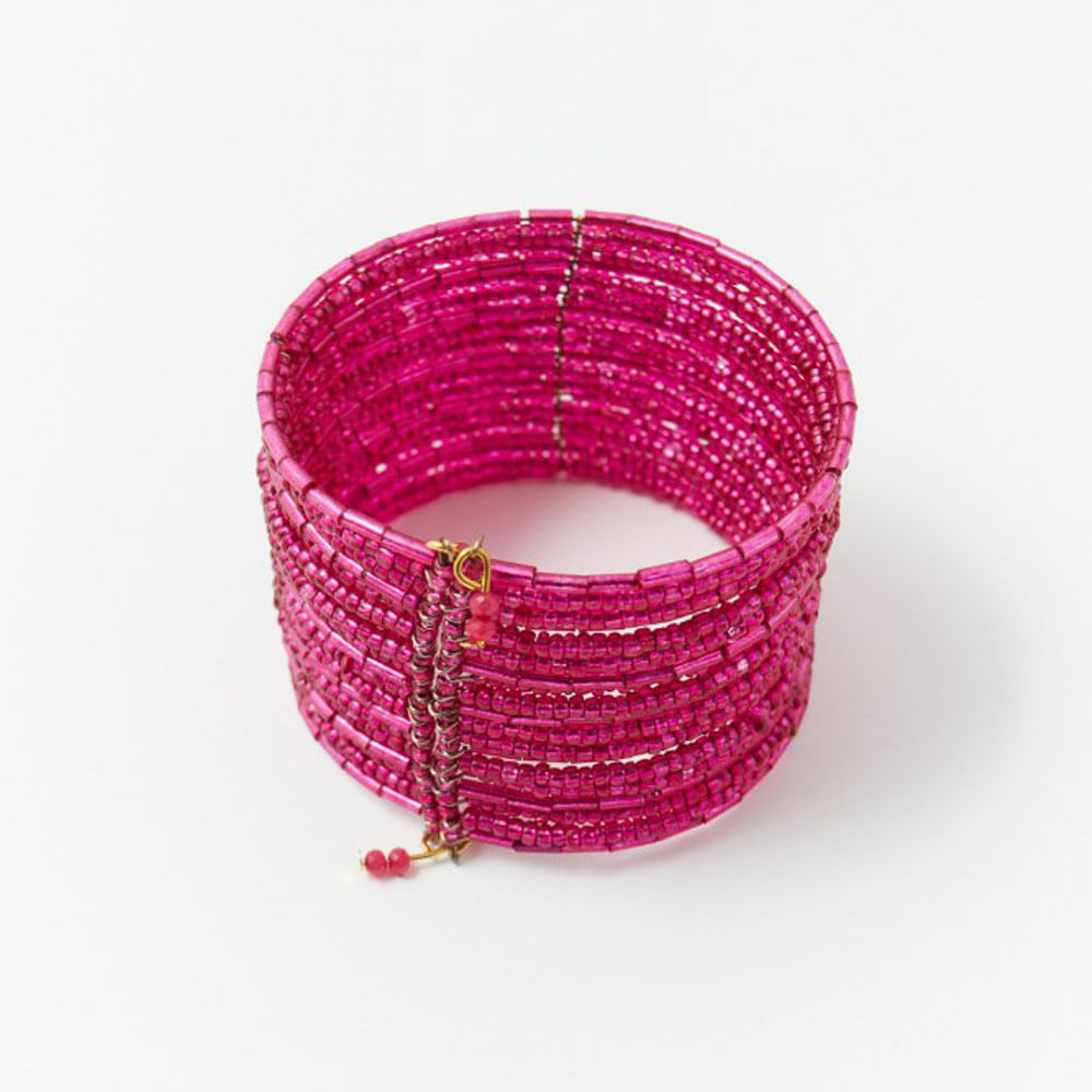 Pulsera Sfera Mujer Cuentas Filas Fucsia