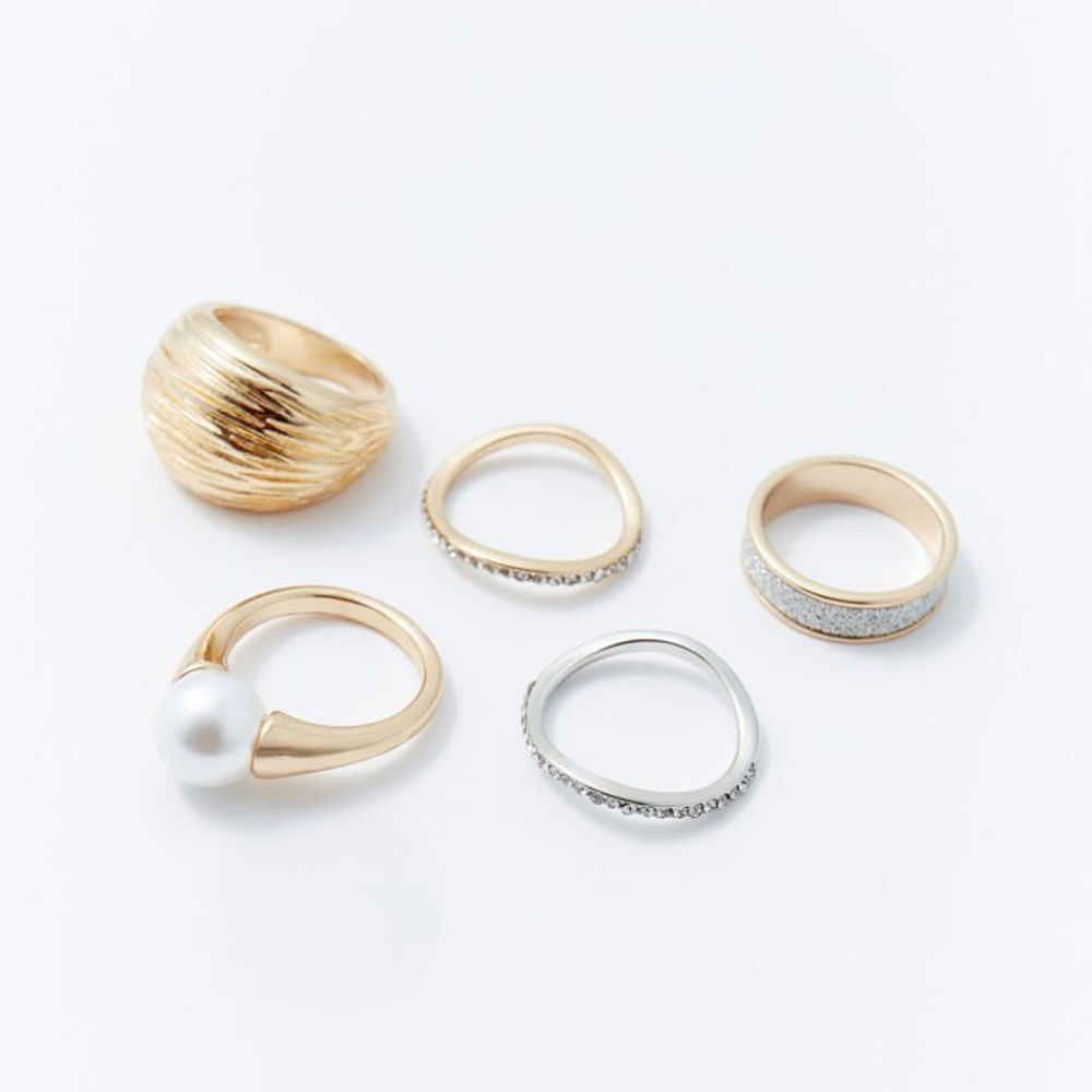 Set Sfera Mujer Cinco Anillos Perla Oro