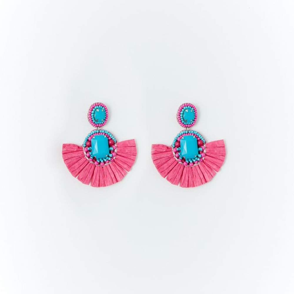 Aretes Sfera Mujer Doble Rafia Azul