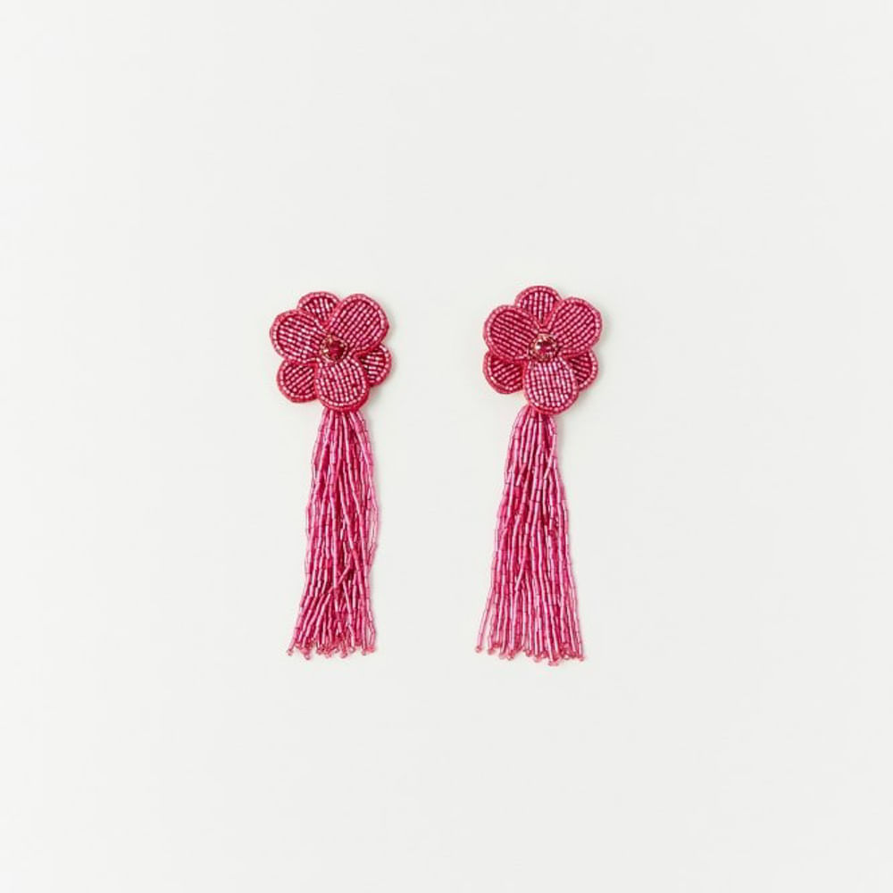 Aretes Sfera Mujer Flores Flecos Rosa