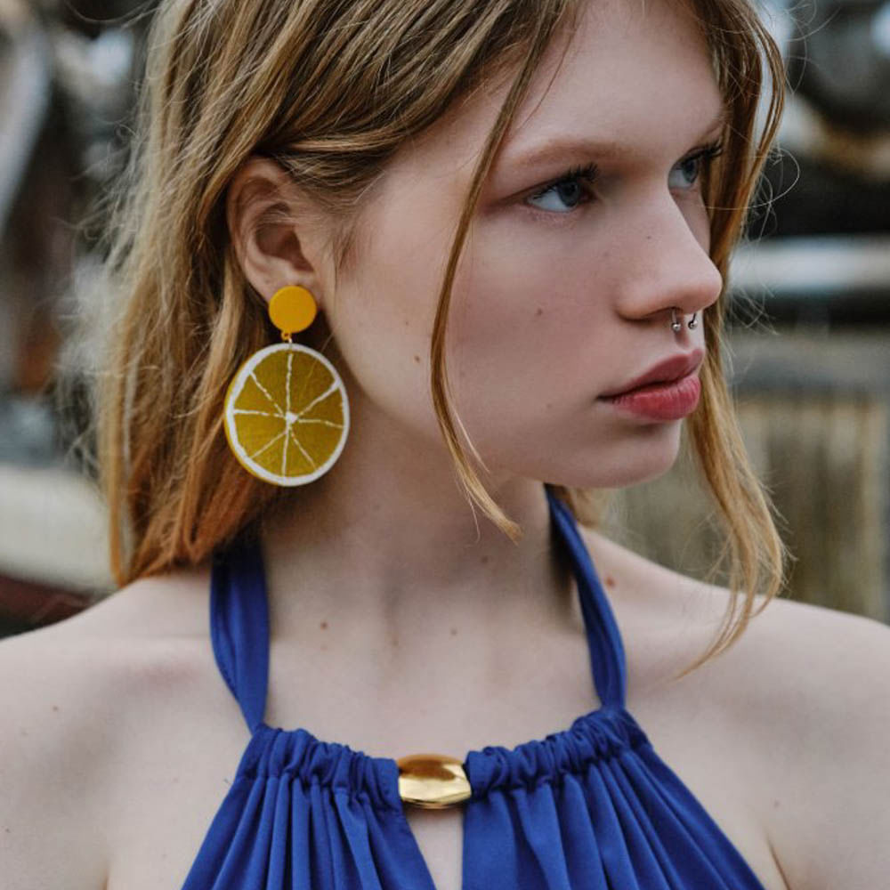 Aretes Sfera Mujer Limón Rodaja Amarillo