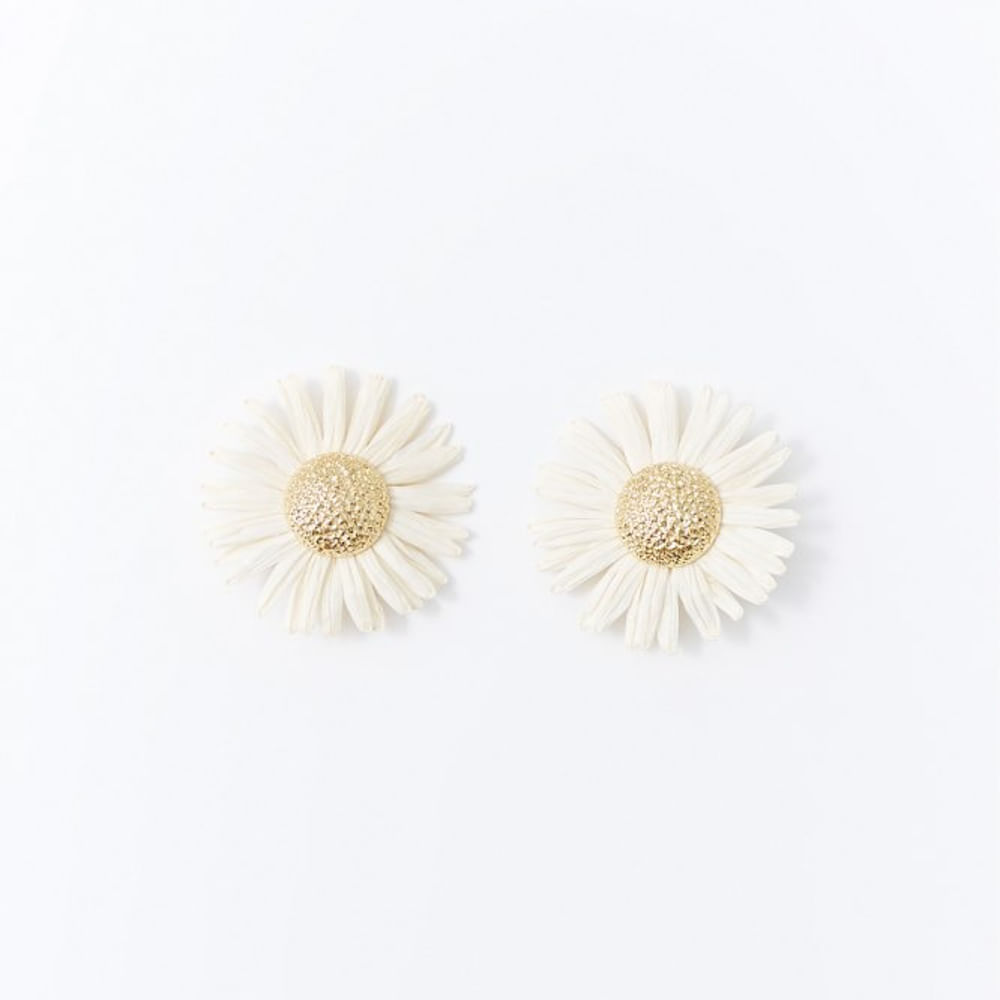 Aretes Sfera Mujer Margaritas Rafia Blanco