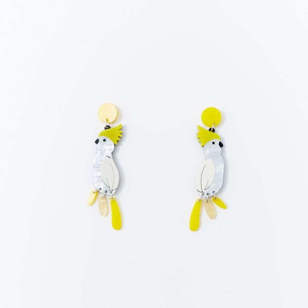 Aretes Sfera Mujer Cacatúa Resina Amarillo