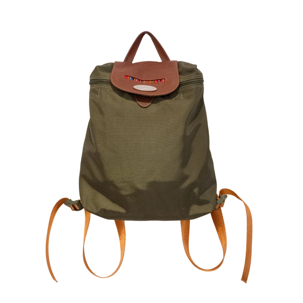 Cartera-Mochila beWorthy Verde Olivo de Nylon con Cuero Marrón Cartera-Mochila beWorthy Verde Olivo de Nylon con Cuero Marrón