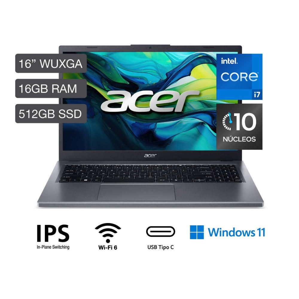 Laptop Acer Aspire lite Intel® Core™ i7 1255U 16GB RAM 512GB SSD 16""