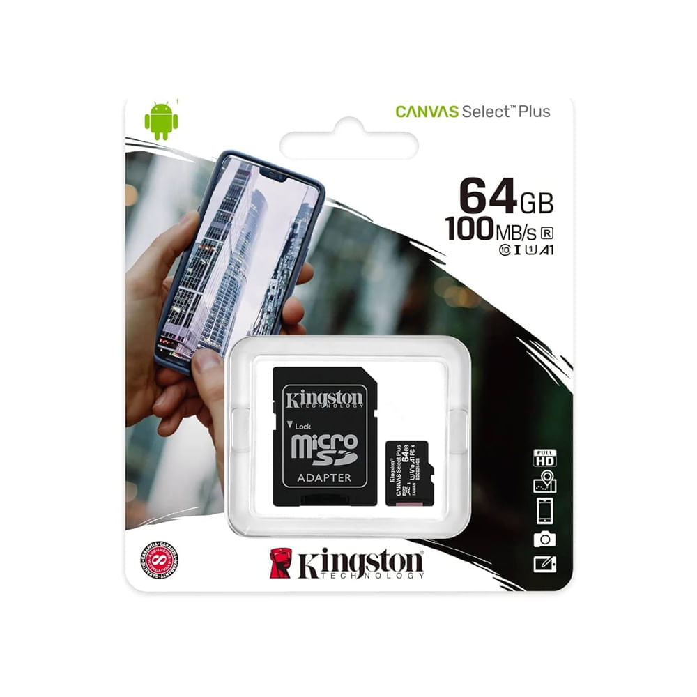 microSDXC Kingston Canvas Select Plus SDCS2 - 64GB - Class 10/UHS-I (U1) - 1 Paquete(s) - 100MB/s