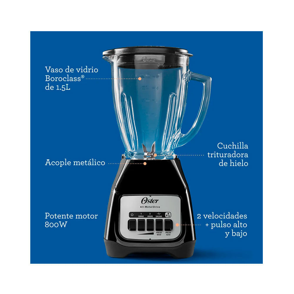 Licuadora Oster BLSTKAGBPB 800W 2velocidad pica hielo Oechsle