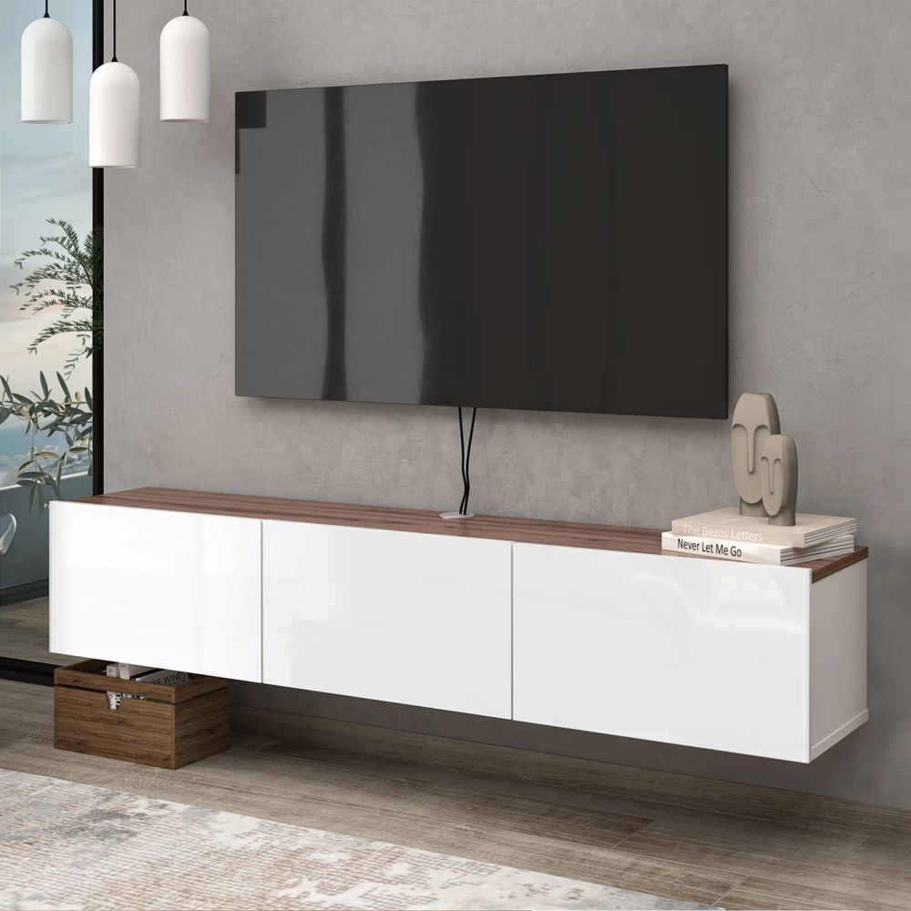 Mesa de TV Flotante 65” Lucile Ventitas Home Color Blanco Brillante y Gales Mesa de TV Flotante 65” Lucile Ventitas Home Color Blanco Brillante y Gales