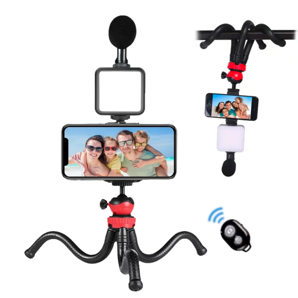 Kit Grabación Tripode Micrófono Control Luz  Soporte Tiktok Vlogger