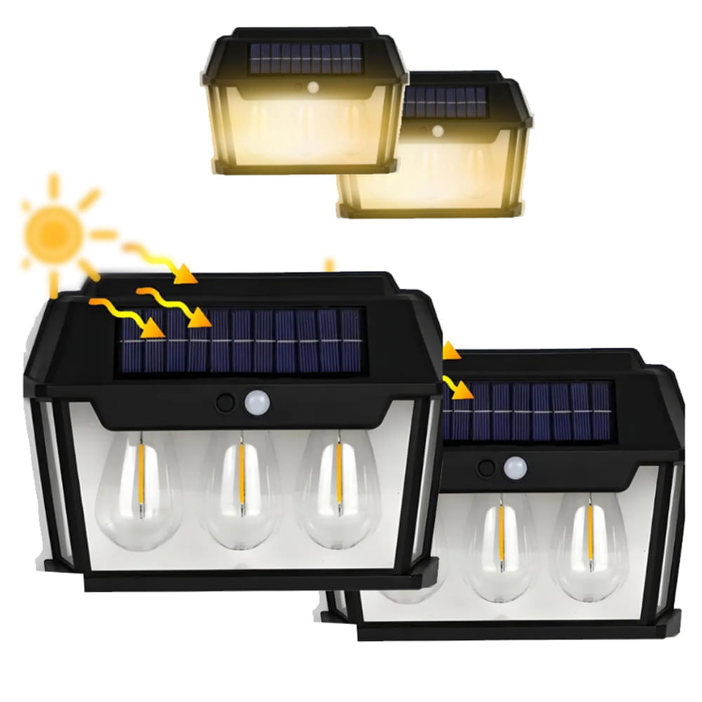 Pack Lámpara Solar triple 3 en 1 Sensor Movimiento foco Luz calida