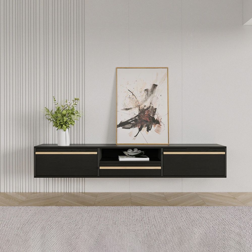 Mesa de TV Flotante 70“ Almendra Ventitas Home Color Negro Mesa de TV Flotante 70“ Almendra Ventitas Home Color Negro