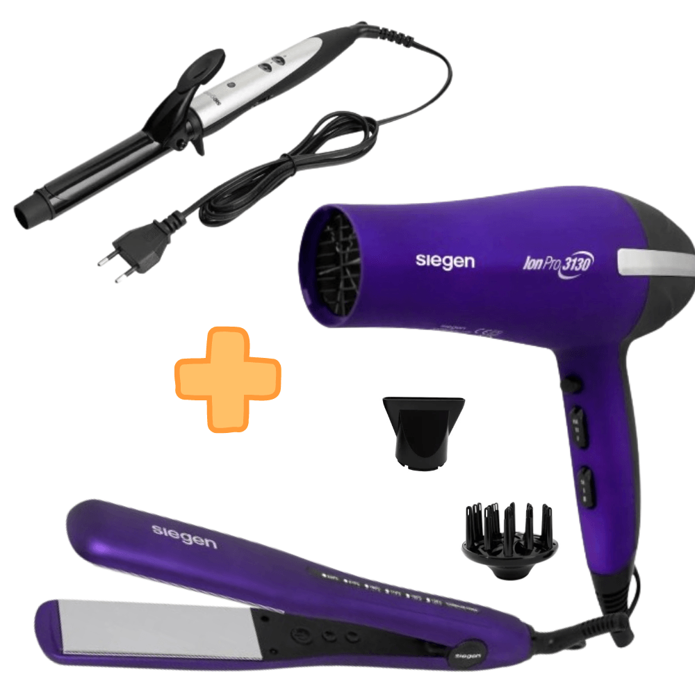 Tricombo Siegen Alisadora Siegen SG-4750+Rizadora Siegen 25mm+Secadora Siegen SG3130M