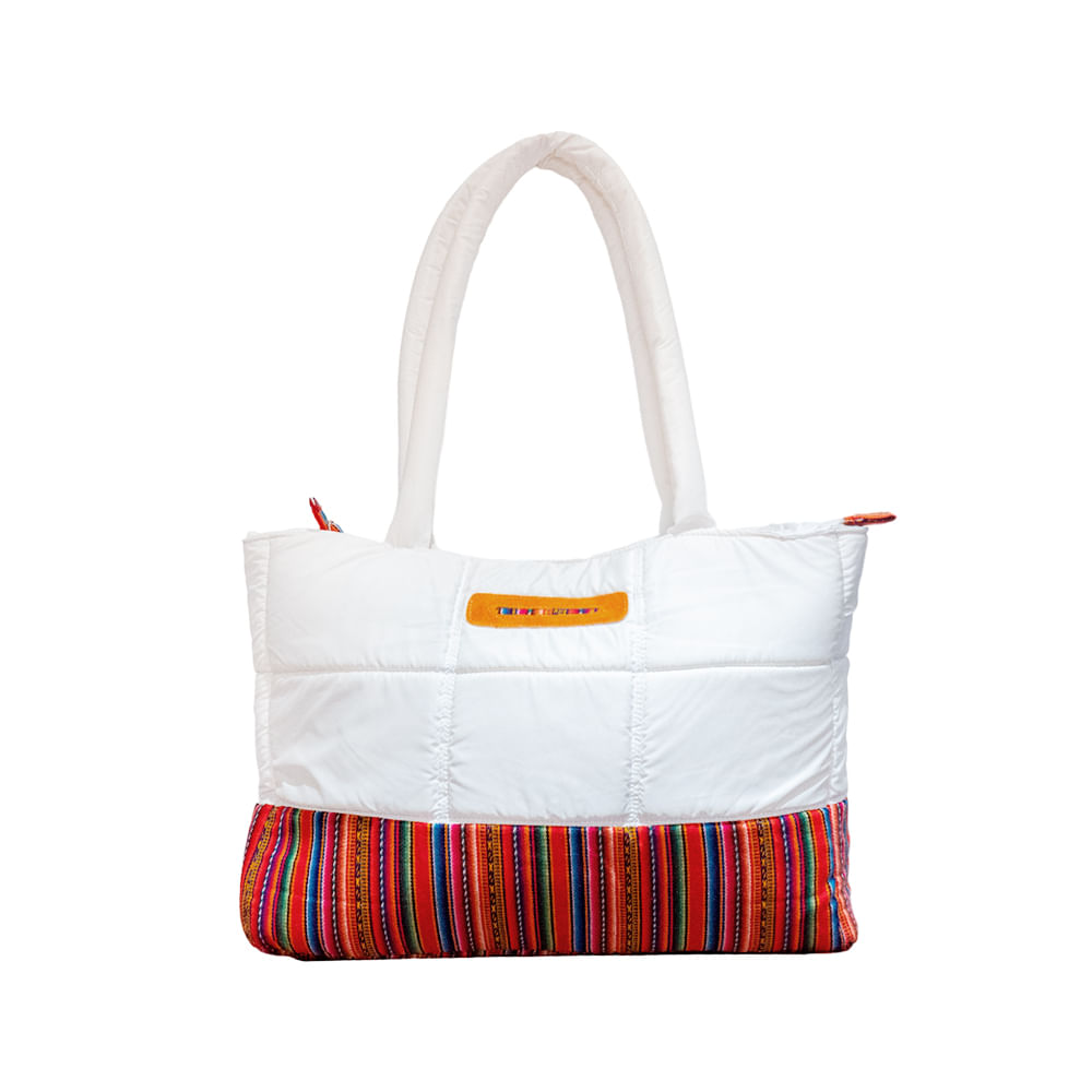 Cartera-Bolso beWorthy Blanca de Nylon Acolchado con Telar Incaico Cartera-Bolso beWorthy Blanca de Nylon Acolchado con Telar Incaico