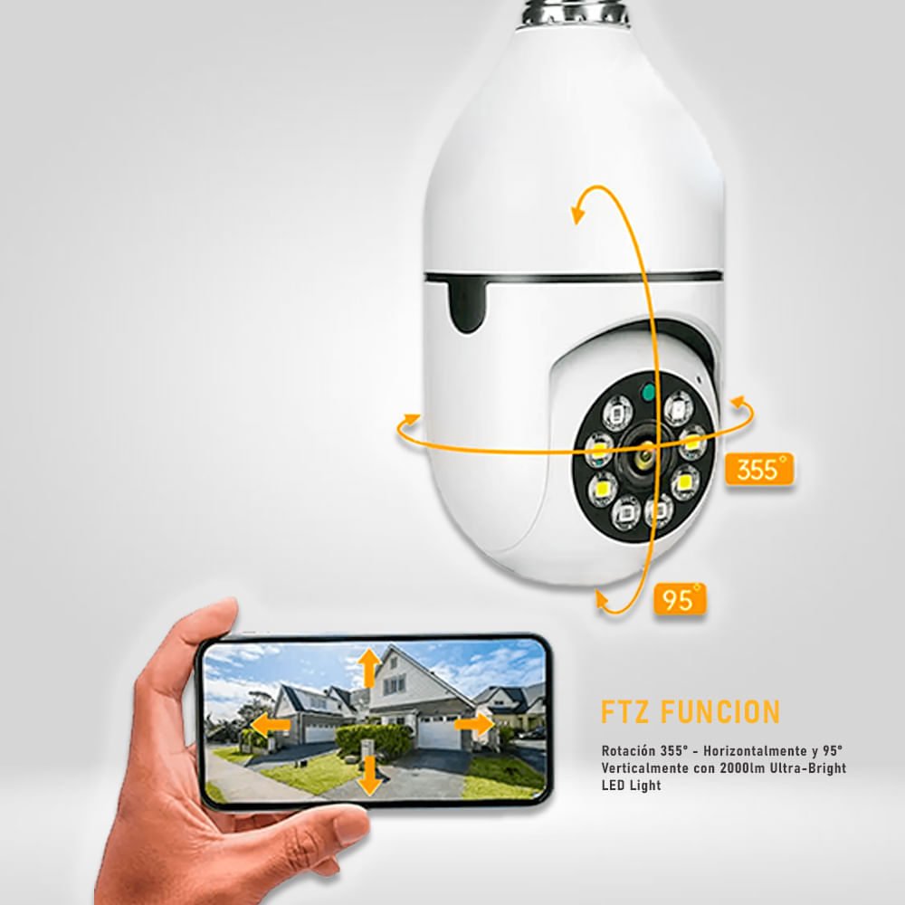 Foco Cámara Smart 360° de Seguridad Wifi Visión Nocturna Altavoz - Oechsle