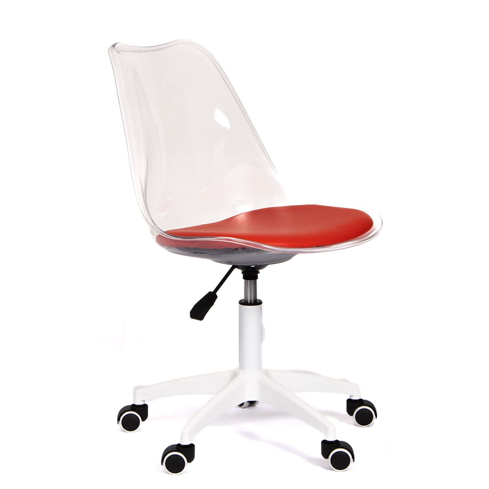 Silla Giratoria Acolchada Modelo Eames Transparente con Asiento Rojo Silla Giratoria Acolchada Modelo Eames Transparente con Asiento Rojo