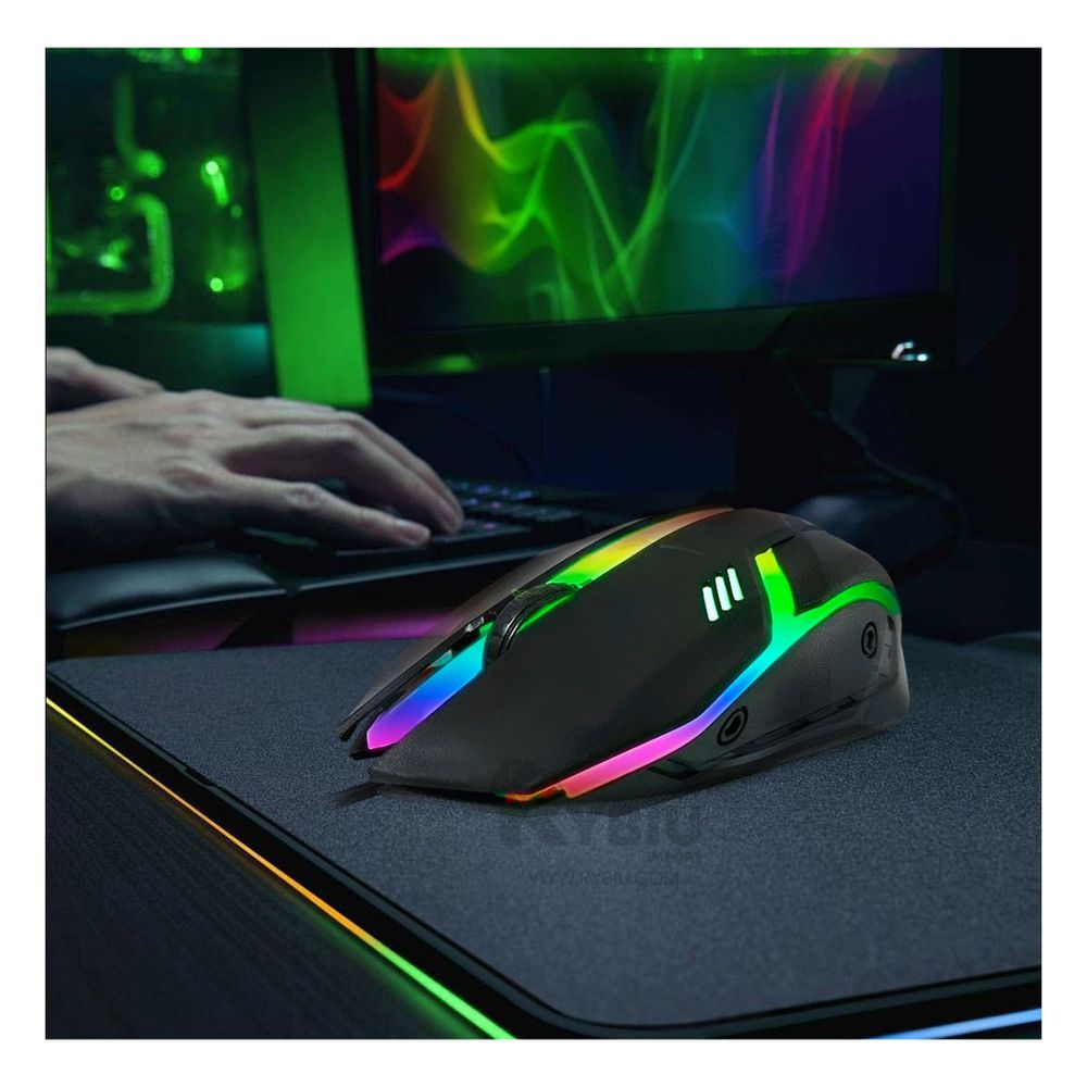 Mouse Gamer Multifuncional con Luces de Color Negro