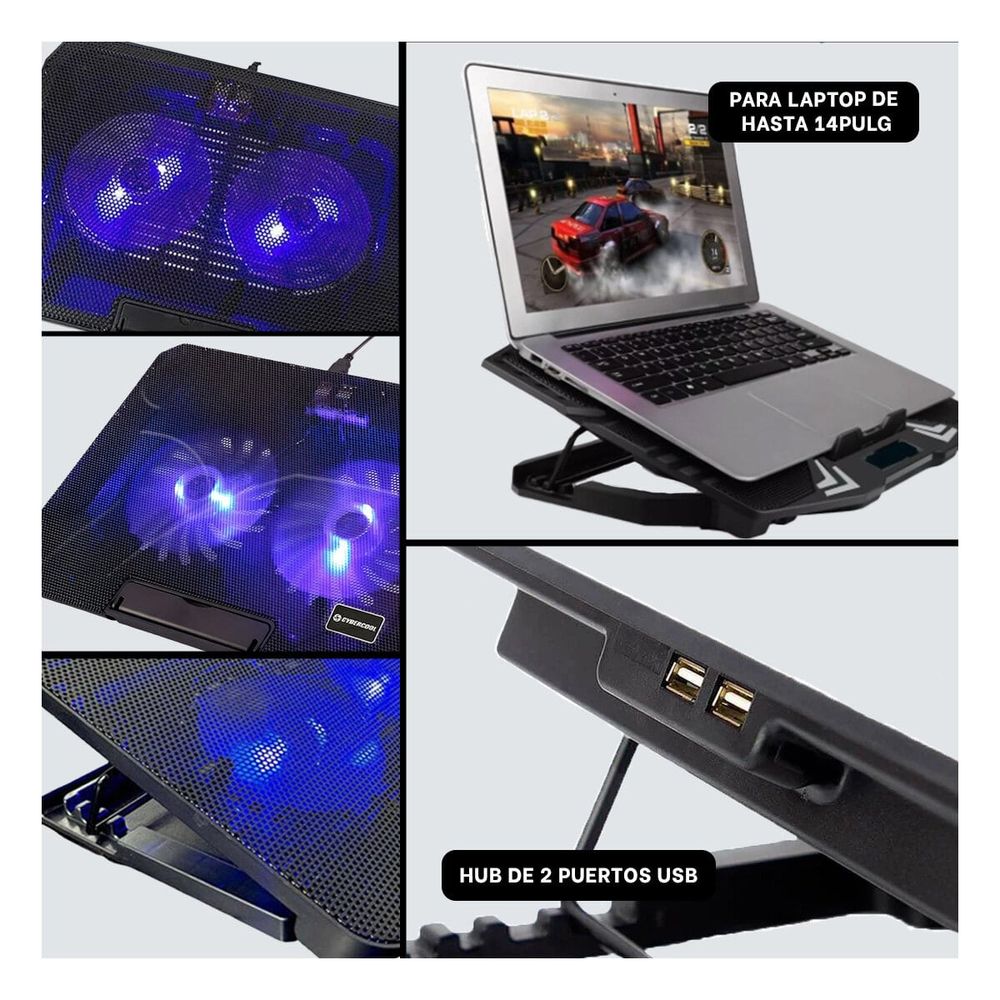 Cooler Moderno y Silenciososo en Color Negro Y+Stickers