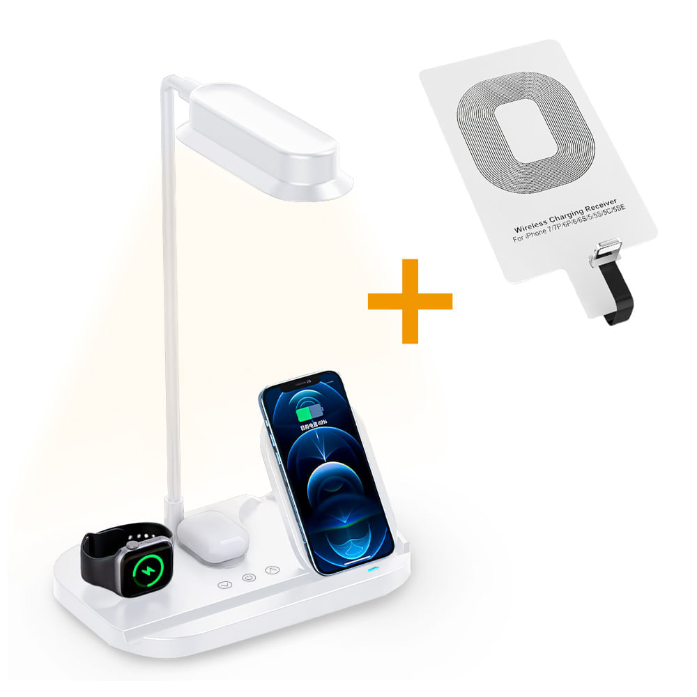 Lámpara LED con Carga Inalámbrica BL T80 Y Adaptador Carga Inalámbrica para Iphone CJ3