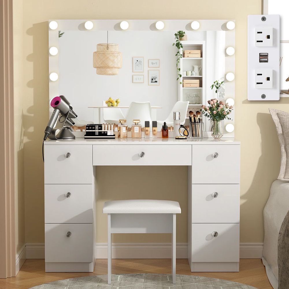 Tocador + Espejo + Banco Rosemary Ventitas Home Color Blanco Tocador + Espejo + Banco Rosemary Ventitas Home Color Blanco