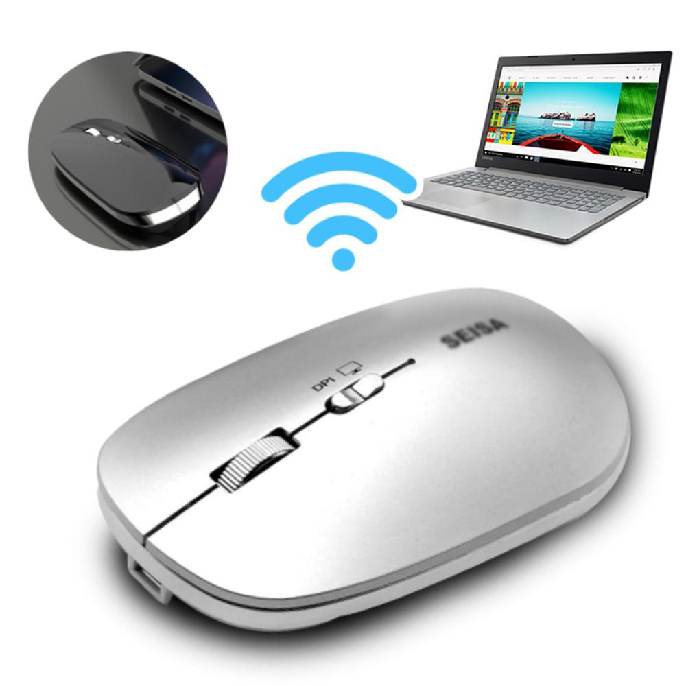 Mouse Inalambrico Recargable 2 en 1 de Aluminio Bluetooth y Wifi